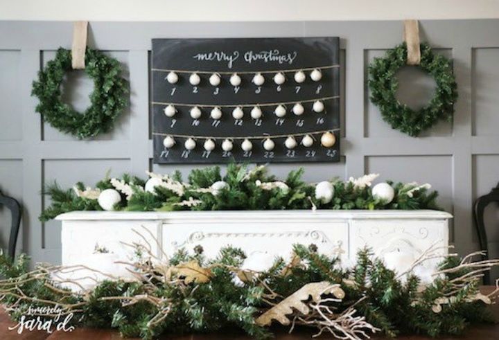 s forget your tree this will make you rethink where you hang ornaments, christmas decorations, seasonal holiday decor, Hang them on chalkboard as an advent calendar