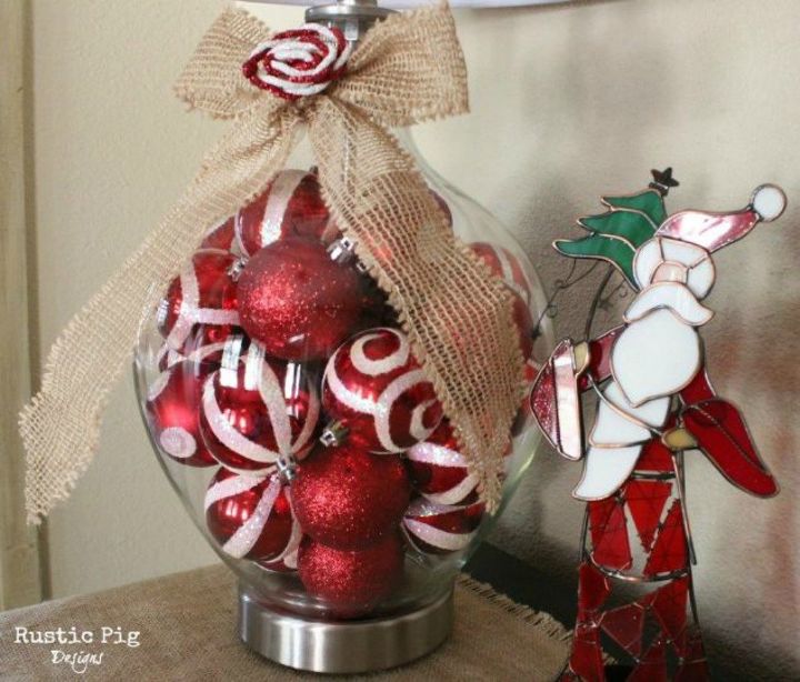 s forget your tree this will make you rethink where you hang ornaments, christmas decorations, seasonal holiday decor, Fill your lamp base with them