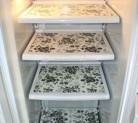 11 temporary kitchen updates that look amazing, Add a pretty pattern to your fridge shelves
