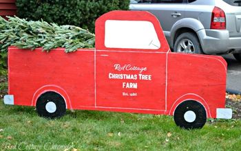 Camión rojo y árbol de Navidad - Decoración de Navidad al aire libre