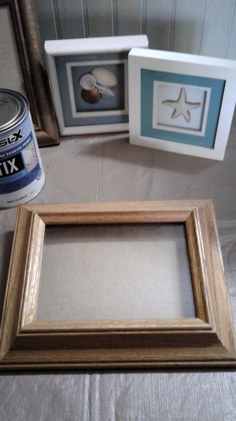 pebble art family in a shadow box frame, Prepping to paint my frame white