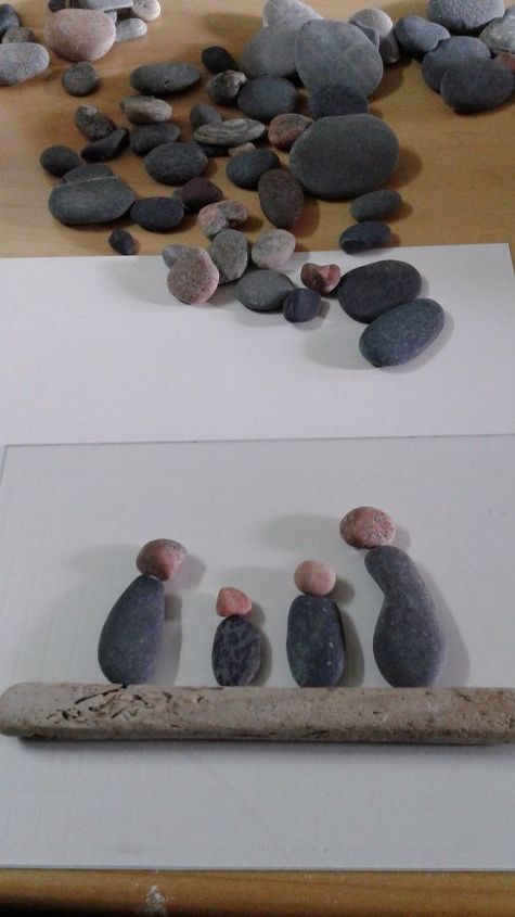 pebble art family in a shadow box frame