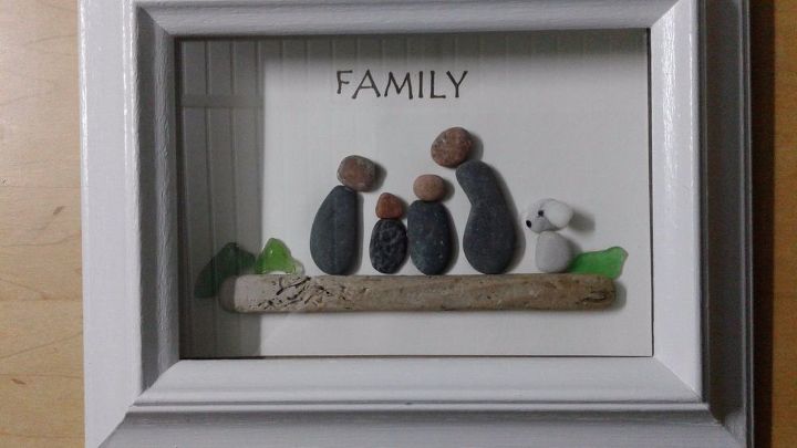 familia de guijarros en un marco de caja de sombra, Marco original de la familia