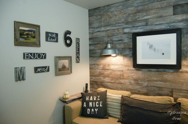 s you might rethink your home office when you see these brilliant ideas, home decor, home office, This one with a plank wall and lounge sofa