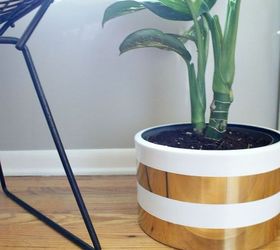 transform your cheap planters with these 15 stunning ideas, Spruce it up with white and gold stripes