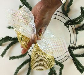 gold and white deco mesh wreath tutorial, crafts, how to, wreaths