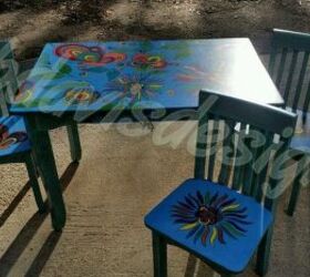 colorful children s table and chairs, painted furniture