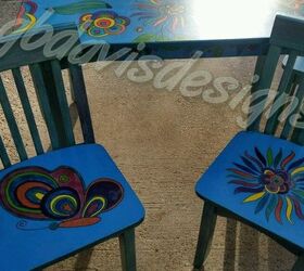 colorful children s table and chairs, painted furniture