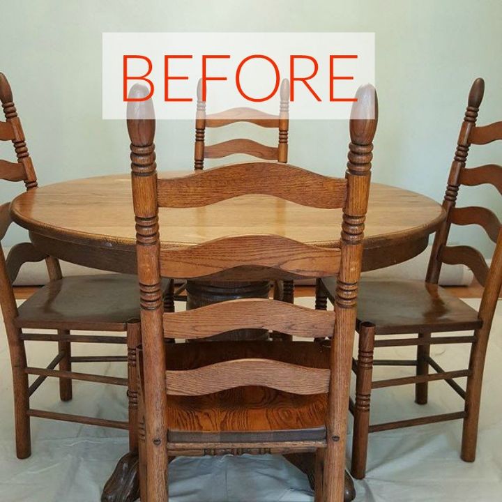 s 9 dining room table makeovers we can t stop looking at, painted furniture, Before A dark wood eyesore