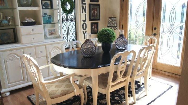 s 9 dining room table makeovers we can t stop looking at, painted furniture, After A stunning contrast of dark and light