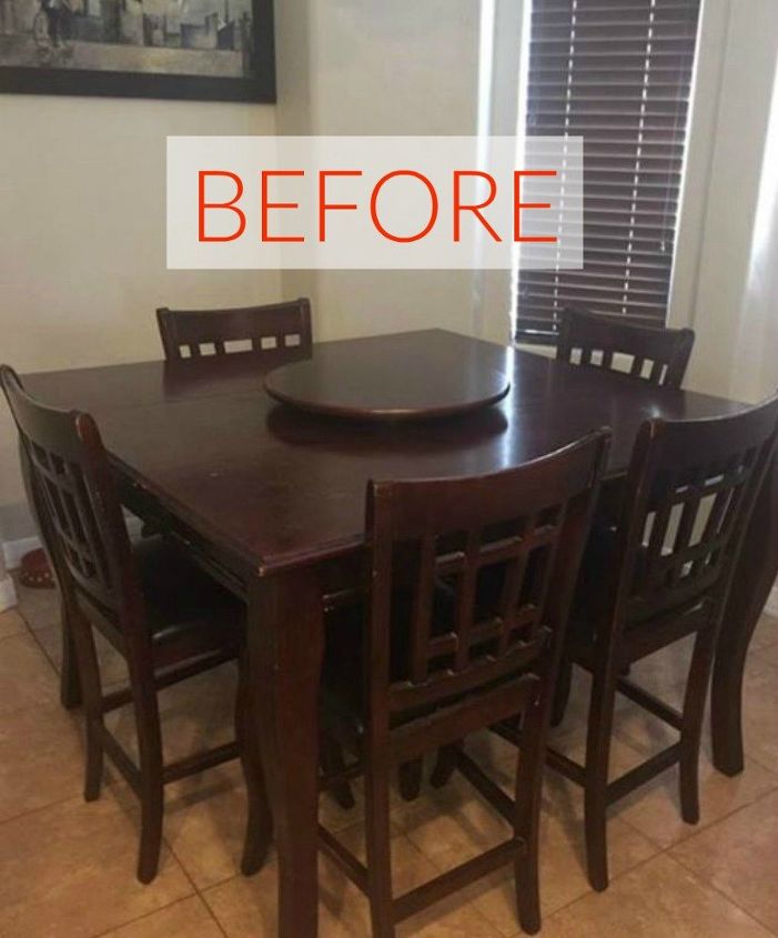 9 dining room table makeovers we can t stop looking at, Before A darkly stained table