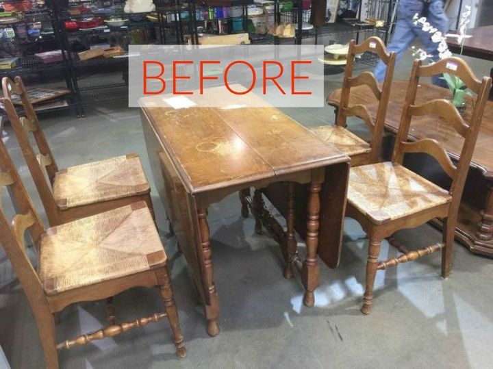 s 9 dining room table makeovers we can t stop looking at, painted furniture, Before An old and water stained table