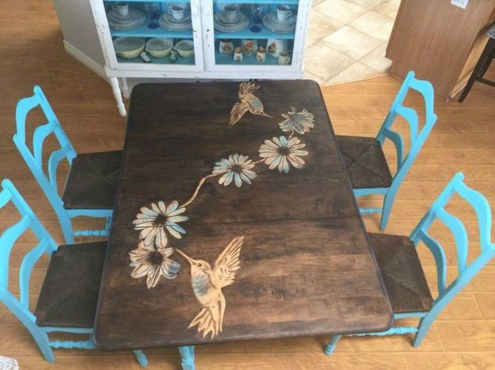 9 dining room table makeovers we can t stop looking at, After A stained wood piece of art