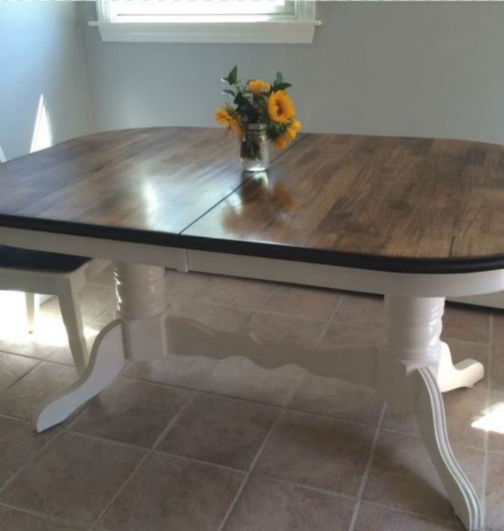 s 9 dining room table makeovers we can t stop looking at, painted furniture, After A modern farmhouse piece