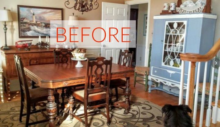 s 9 dining room table makeovers we can t stop looking at, painted furniture, Before Too much brown with no details