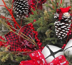 red plaid winter container, Adding accessories