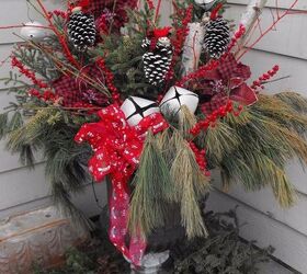 red plaid winter container