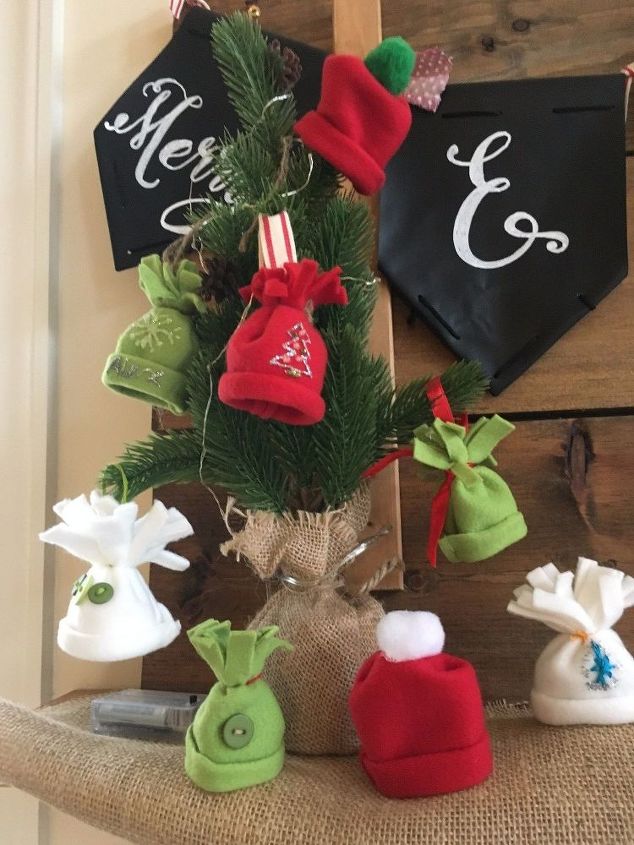 fleece mini stocking hat ornaments package toppers or garland, christmas decorations, seasonal holiday decor