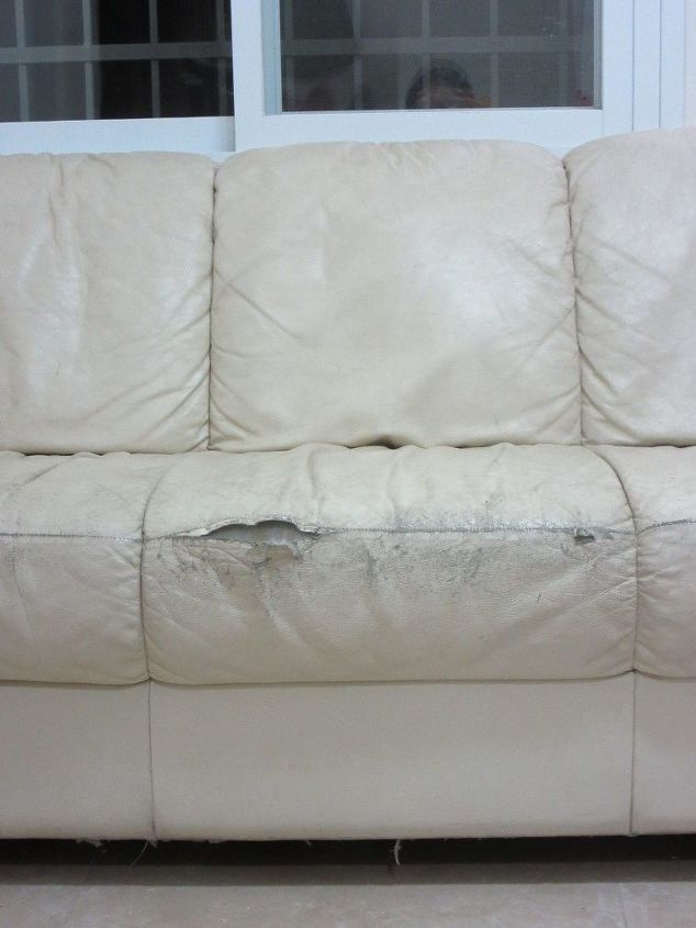 reupholstered torn couch, painted furniture, reupholster