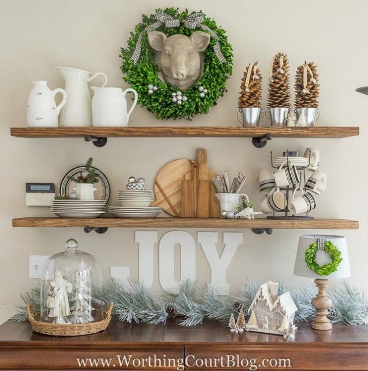 prepara tu cocina para la navidad 11 ideas, Nuevos estantes de cocina r sticos decorados para la Navidad