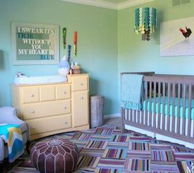 s 17 amazing nursery ideas from highly creative moms, bedroom ideas, Add a patterned rug for a pop of color