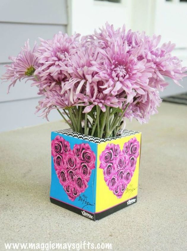 s why everyone is saving their tissue boxes this season, They make amazing kitschy flower vases