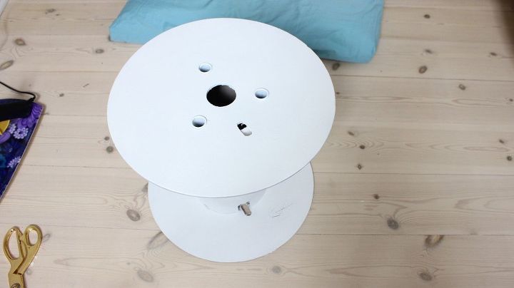 upcycle a cable spool into a bedside table, painted furniture