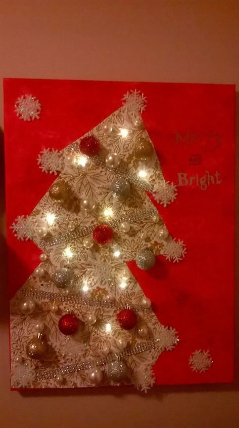 christmas lighted canvas my second attempe, repurposing upcycling, add empbellishments
