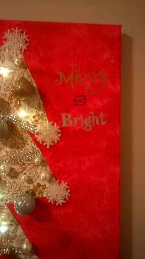 christmas lighted canvas my second attempe, repurposing upcycling, Merry Bright
