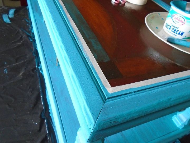turquoise chalk paint on an old coffee table, chalk paint, painted furniture, painting