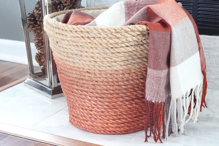 dollar store laundry basket turned chic metallic rope basket, crafts