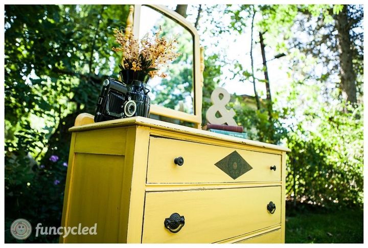 mirrored mustard dresser, painted furniture