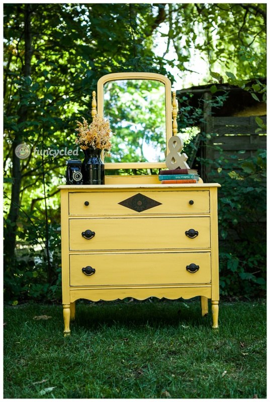 mirrored mustard dresser, painted furniture