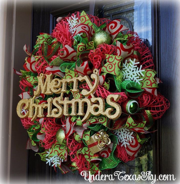 corona de navidad de malla decorativa con malla de cristal