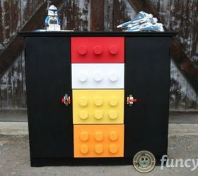 s give your kids the coolest furniture with these 14 jaw dropping ideas, painted furniture, Revamp their boring cabinet with a Lego theme