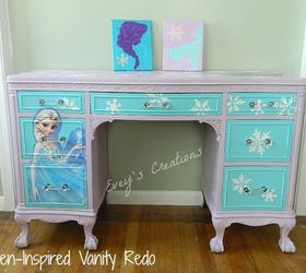 s give your kids the coolest furniture with these 14 jaw dropping ideas, painted furniture, Turn their desk into a Frozen inspired vanity