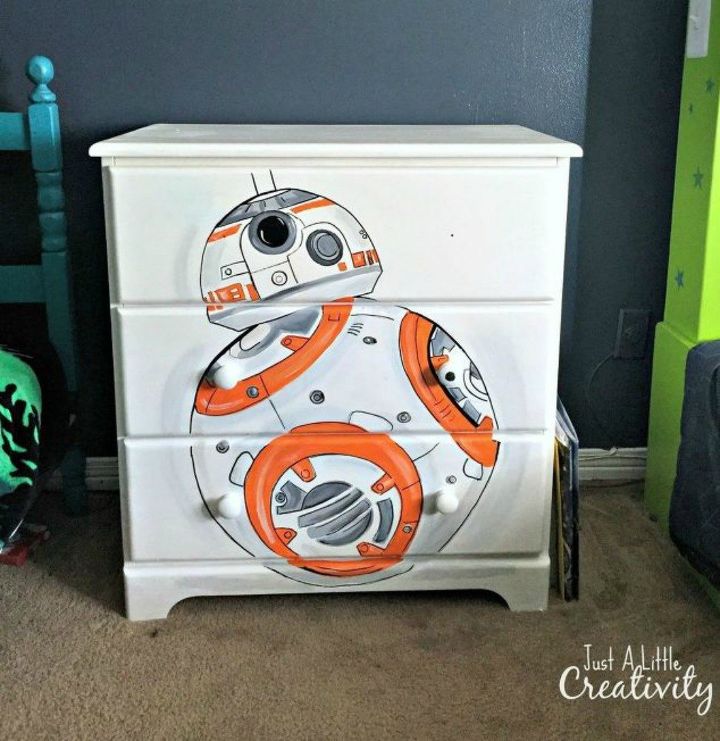 s give your kids the coolest furniture with these 14 jaw dropping ideas, painted furniture, Or paint a BB8 picture on their dresser