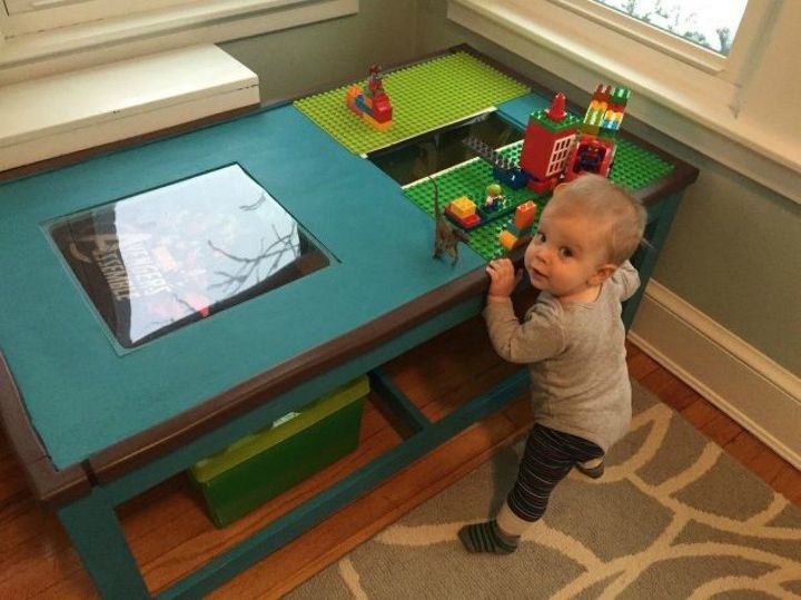 s give your kids the coolest furniture with these 14 jaw dropping ideas, painted furniture, Turn your coffee table into a Lego play area