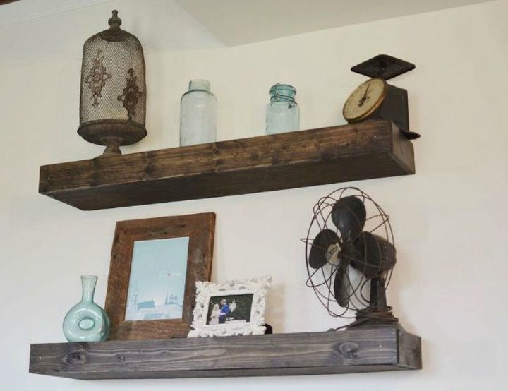 13 low budget ways to decorate your living room walls, Install some wood floating shelves