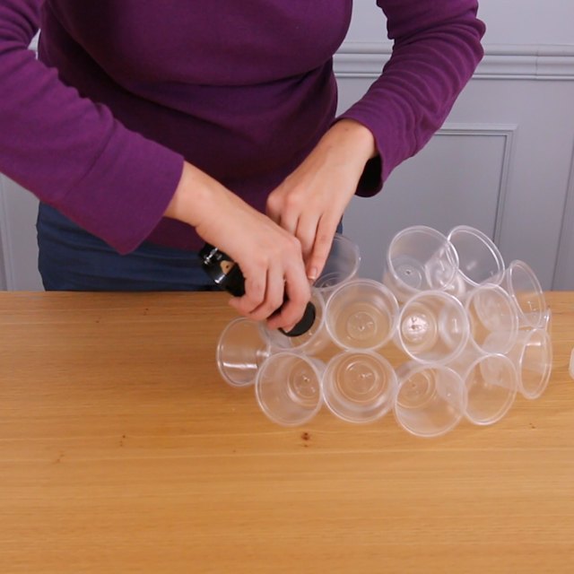 turn plastic cups into giant sparkle balls