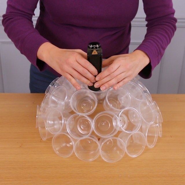 turn plastic cups into giant sparkle balls