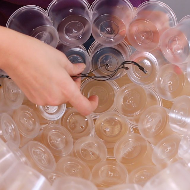 turn plastic cups into giant sparkle balls