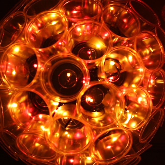 turn plastic cups into giant sparkle balls
