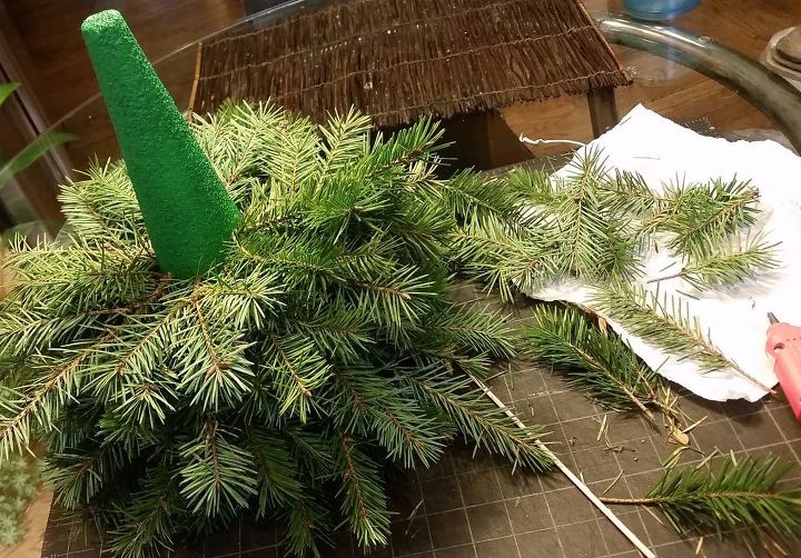 make a faux diy christmas tree with real branches, Time for a break and a little clean up