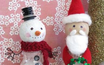 Snowman and Santa Figures Made From Recycled Salt and Pepper Shakers