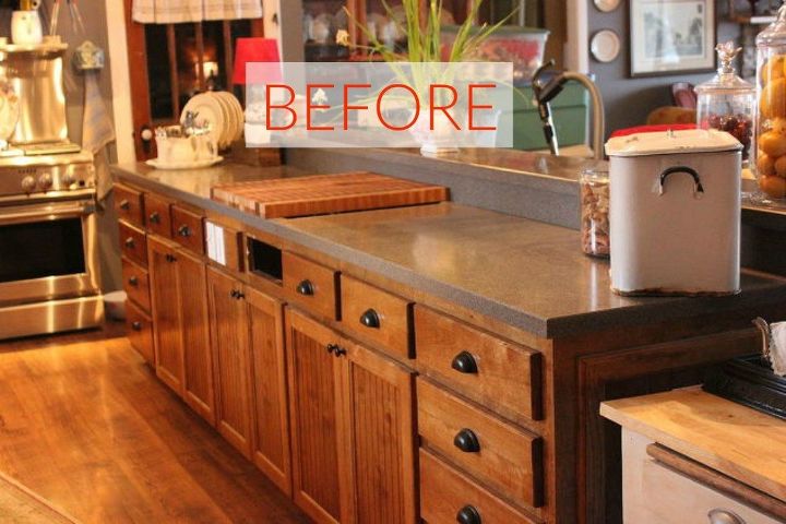 you ll rethink your kitchen color when you see these paint combos, Before A long thin and brown island