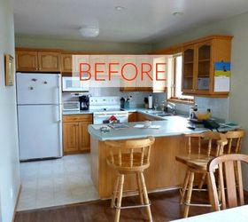 you ll rethink your kitchen color when you see these paint combos, Before Tired oak cabinets and yucky laminate