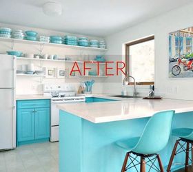 te replantears el color de tu cocina cuando veas estas combinaciones de pintura, Despu s Una cocina brillante en blanco y turquesa