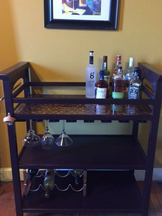 s save your pennies for these 12 jaw dropping decor ideas, home decor, This copper penny coated bar cart