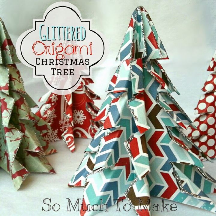 rvores de natal de origami com glitter